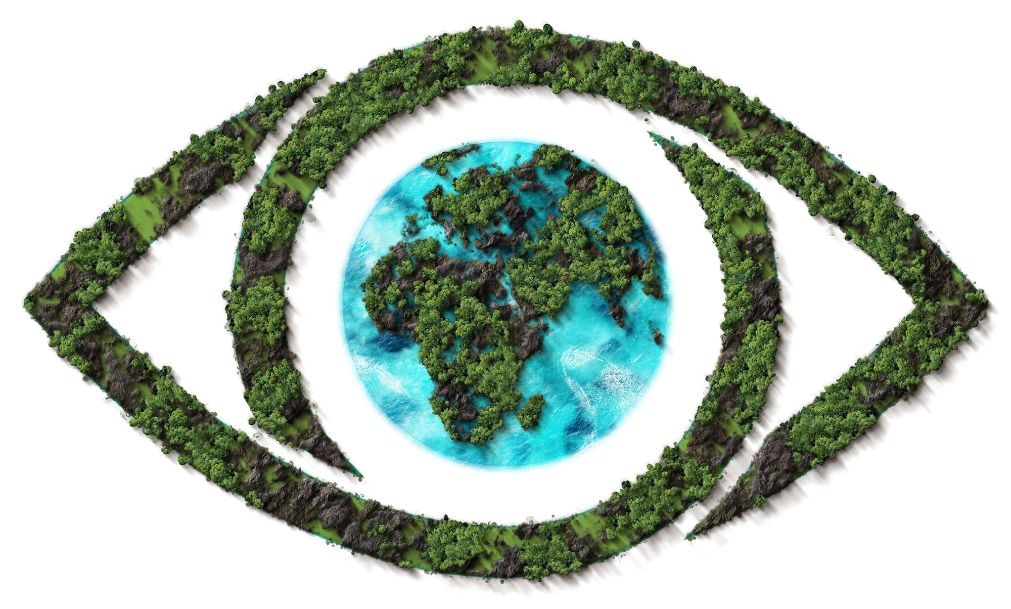 Green eye icon with the earth as iris